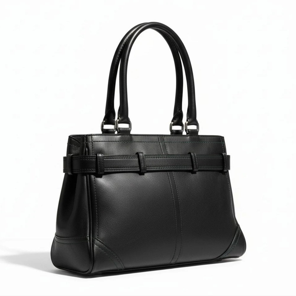COACH Vintage Hampton Black Leather Satchel with Silver Accents - Picture 2 of 8